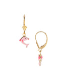 Pink+Enamel+Dolphin+gold+Plated+drop+earrings