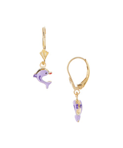 14 KT Gold Plated Silver Children's dolphin dangle earrings