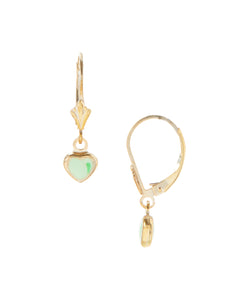 14KT+Gold+Plated+CHildren's+hearts+green+enamel+drops