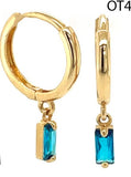 14 KT Huggie hoop with birthstone baguette dangle