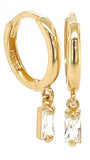 14 KT Huggie hoop with birthstone baguette dangle