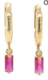 14 KT Huggie hoop with birthstone baguette dangle