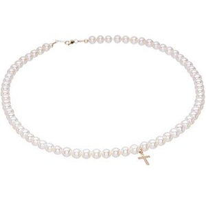 pearls with 14KT cross charm necklace for holy communion ceremony