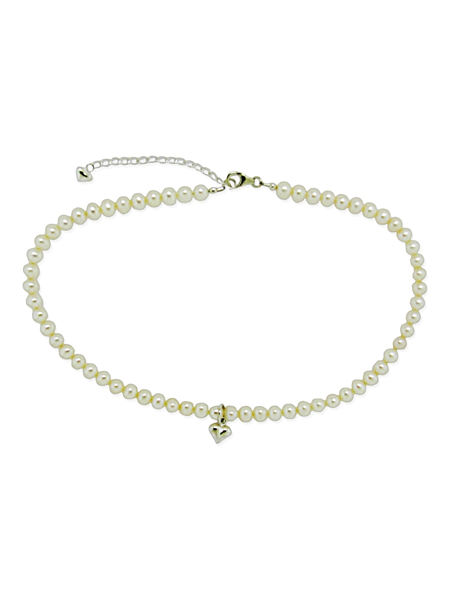 Girl's Cultured Freshwater Pearl Necklace puffy heart +3 inch extender