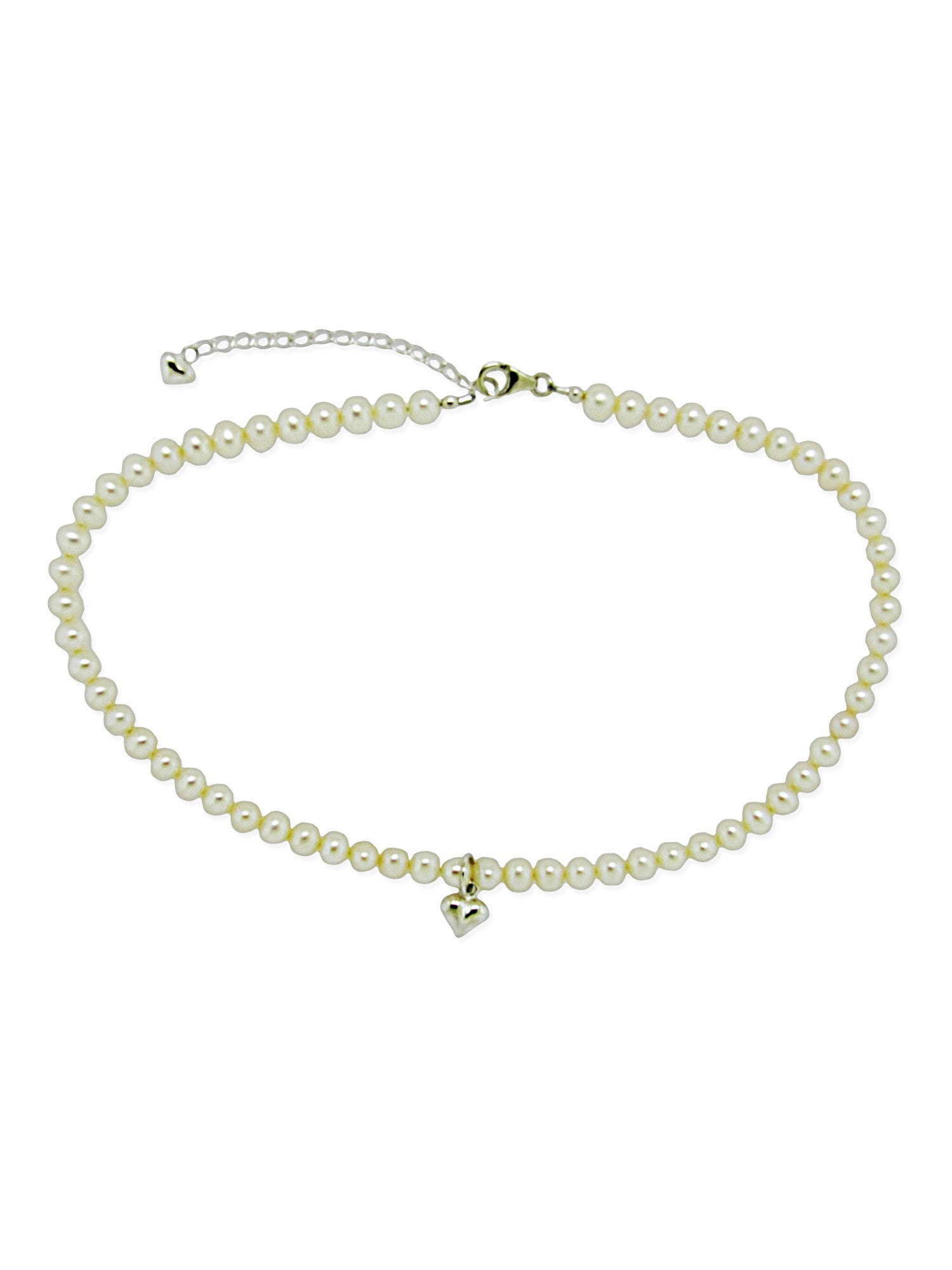 Girl's Cultured Freshwater Pearl Necklace puffy heart +3 inch extender