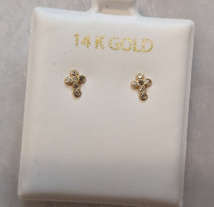 14 KT Baby Cross earrings with CZ screw backs