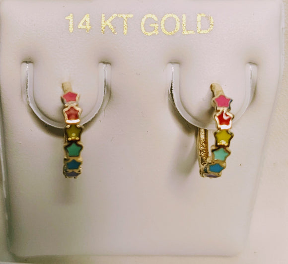 14 KT Polished Child Hearts Rainbow colors huggie earrings