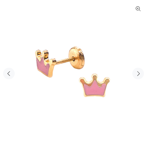 14 KT Children's pink crown with screw back earrings