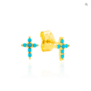 14 KT Children's Cross turquoise bead earrings