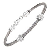 Teen diamond twin silver flower symbols bangle