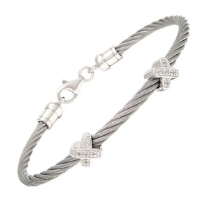 Teen diamond twin silver kiss symbols bangle