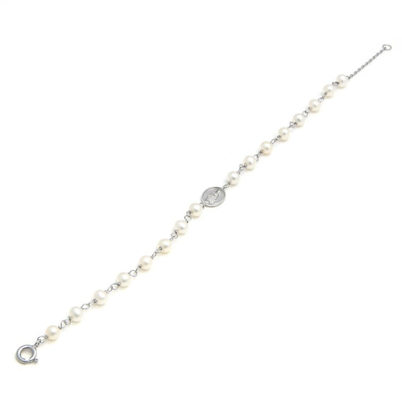 Sterling rosary pearl and virgin mary bracelet