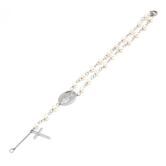Sterling rosary pearl and virgin mary bracelet
