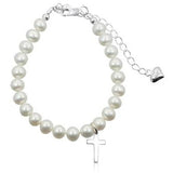 Children's pearl bracelets cross +3 inch extender
