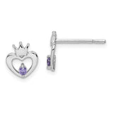 Heart+crown+top+purple+CZ+stud+earrings+for+children