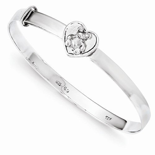 Infant expandable sterling silver bear bangle bracelet