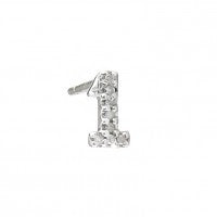 Silver Diamond number earrings singles "1"