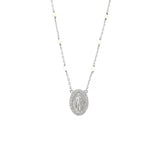 Sterling Silver Diamond rosary virgin mary medal necklace