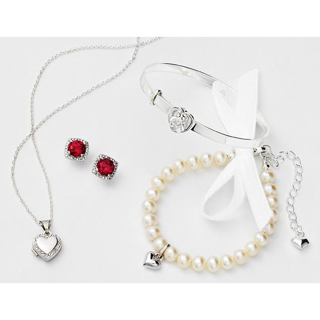 Children's Pearl bracelet with heart charm sterling silver